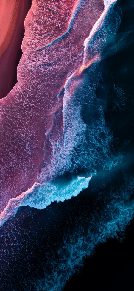 粉蓝撞色海浪特写赛博朋克风手机壁纸