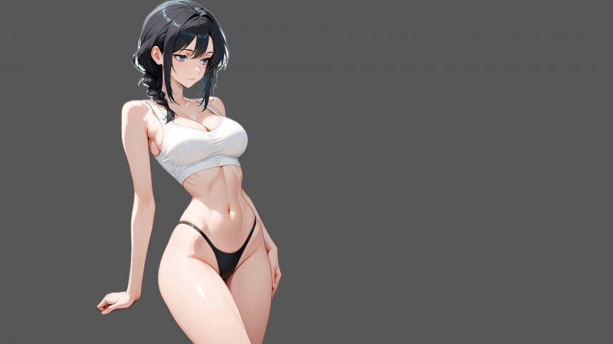 简约灰色背景 性感内衣动漫少女4k 动漫电脑壁纸
