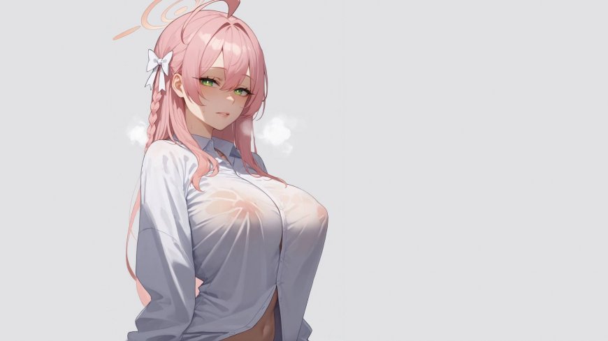 简约背景 性感衬衣动漫少女 动漫电脑壁纸