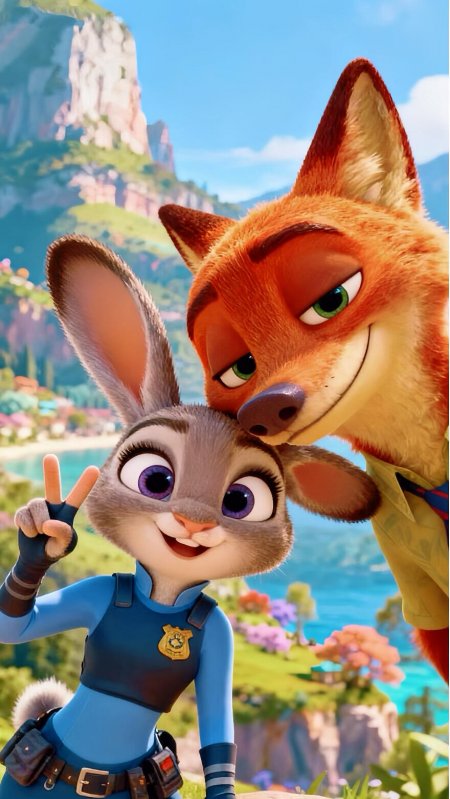 《疯狂动物城》尼克狐朱迪兔海岛比耶互动手机壁纸