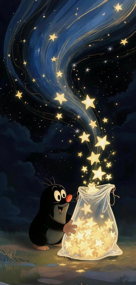 鼹鼠装星星梦幻童话风卡通角色手机壁纸