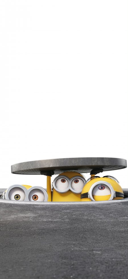 小黄人藏桌底搞怪卡通手机壁纸