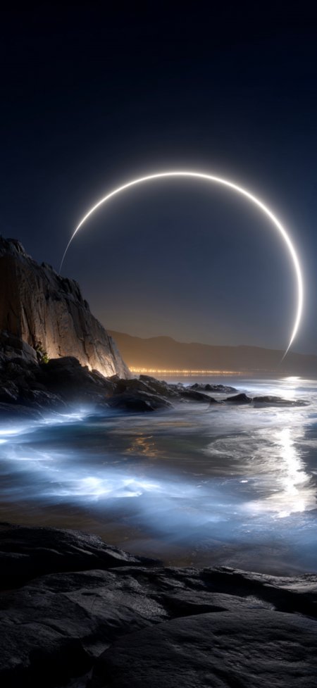 日环食海岸夜景科幻风风景手机壁纸