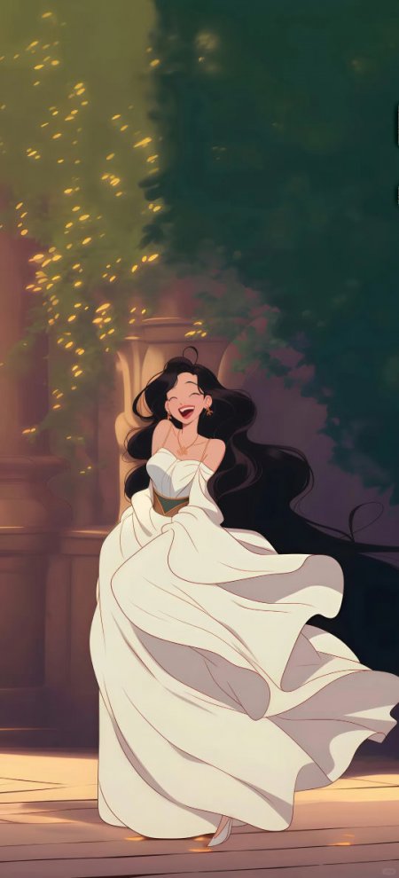 黑长直女生白裙起舞唯美插画手机壁纸