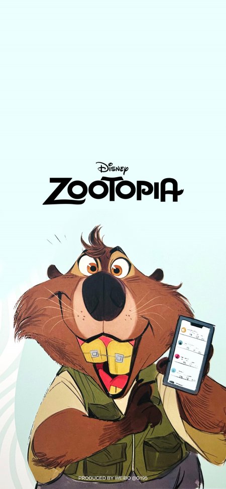 海狸先生玩手机《疯狂动物城》萌系卡通手机壁纸