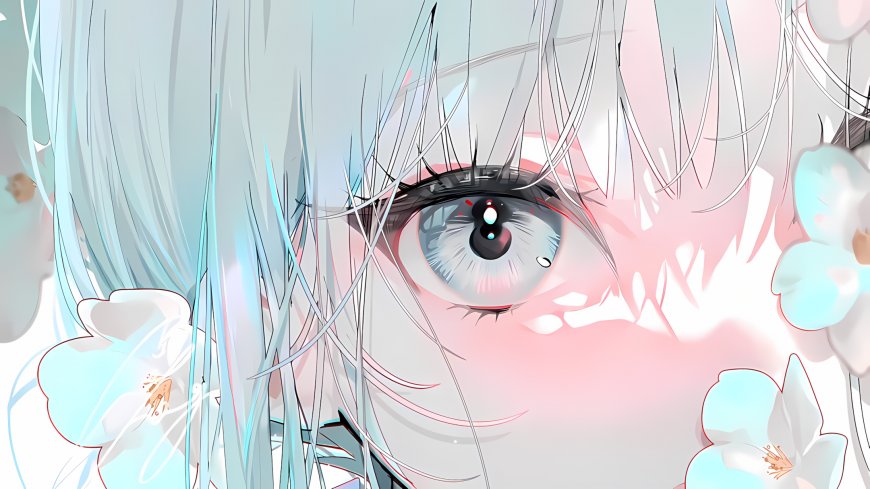 二次元浅蓝发丝眼眸特写唯美插画电脑壁纸
