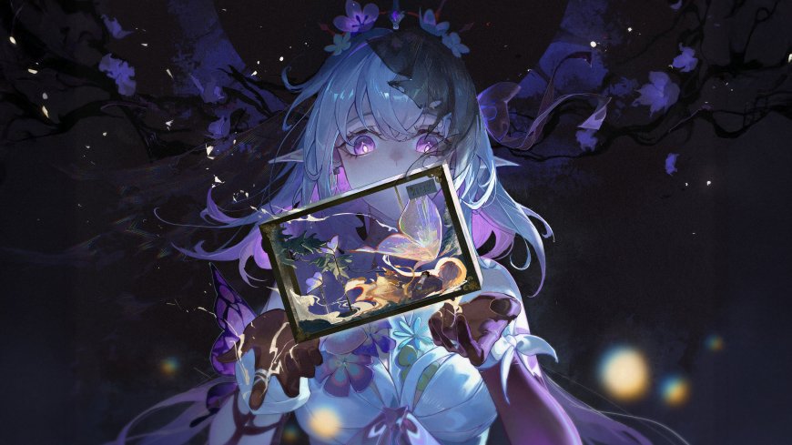紫蓝精灵少女持幻境相框奇幻插画电脑壁纸