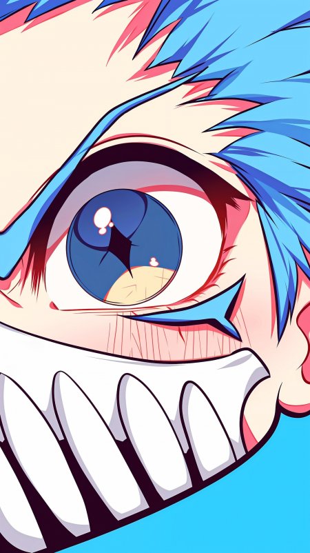 蓝发动漫人物眼睛特写手机壁纸