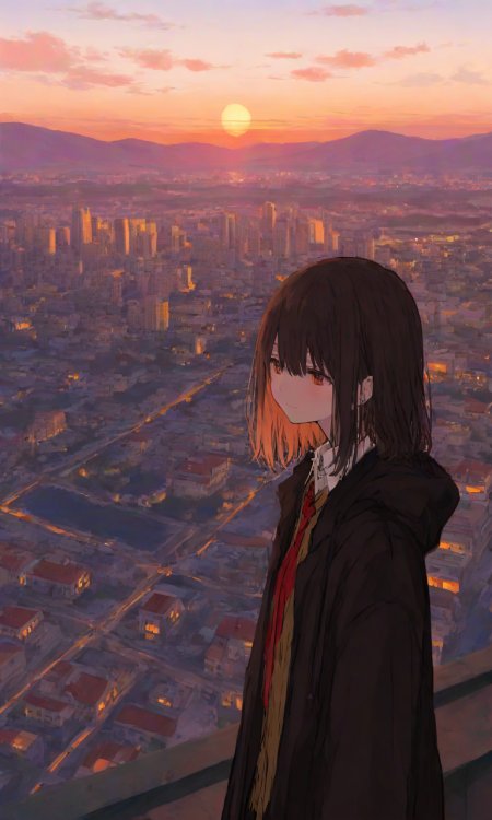 城市日落少女动漫手机壁纸