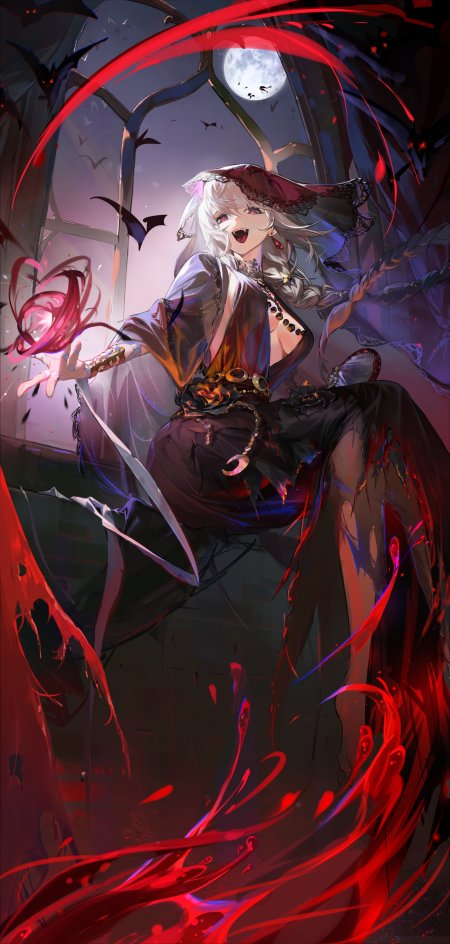 吸血鬼主题动漫少女月夜红影奇幻角色手机壁纸
