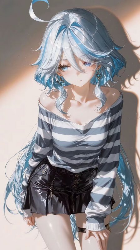 银发蓝瞳动漫少女时尚穿搭插画手机壁纸