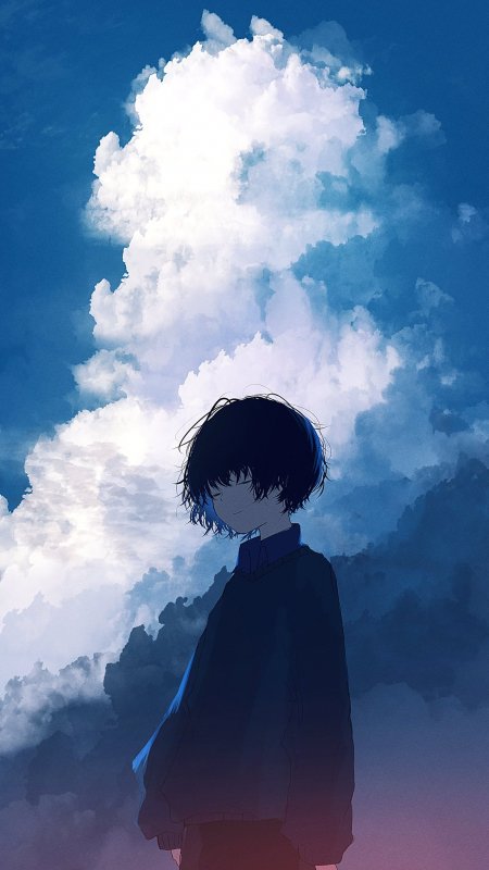 少年仰望白云日系治愈手机壁纸
