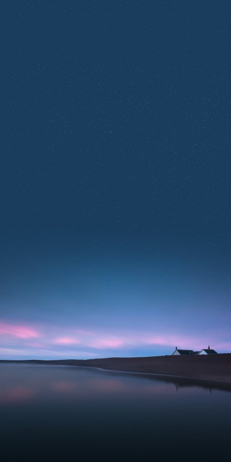 星空倒影湖畔小屋静谧夜景手机壁纸