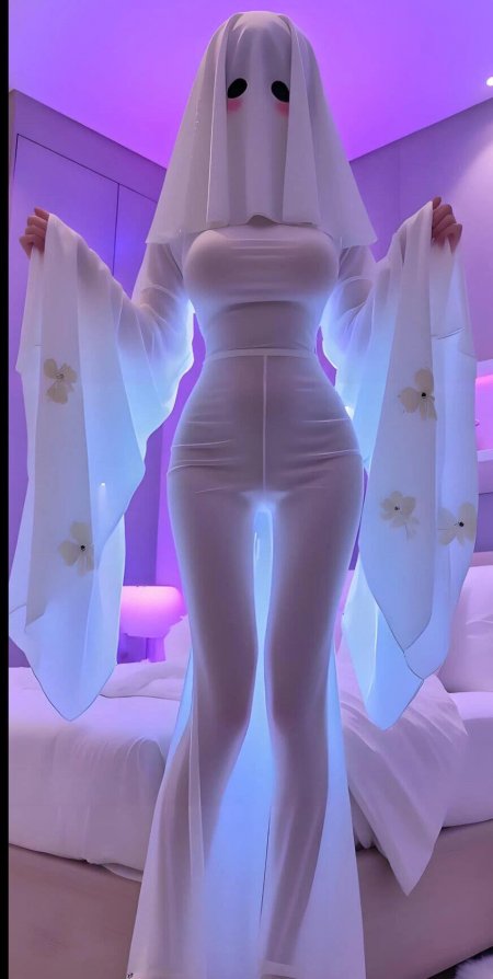 紫色灯光幽灵装少女搞怪手机壁纸