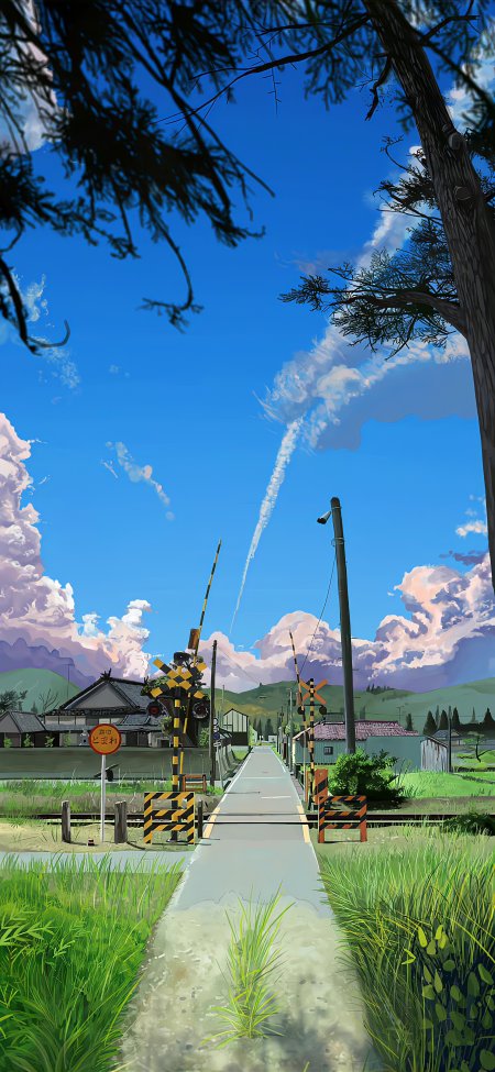 日式铁道口风景动漫手机壁纸