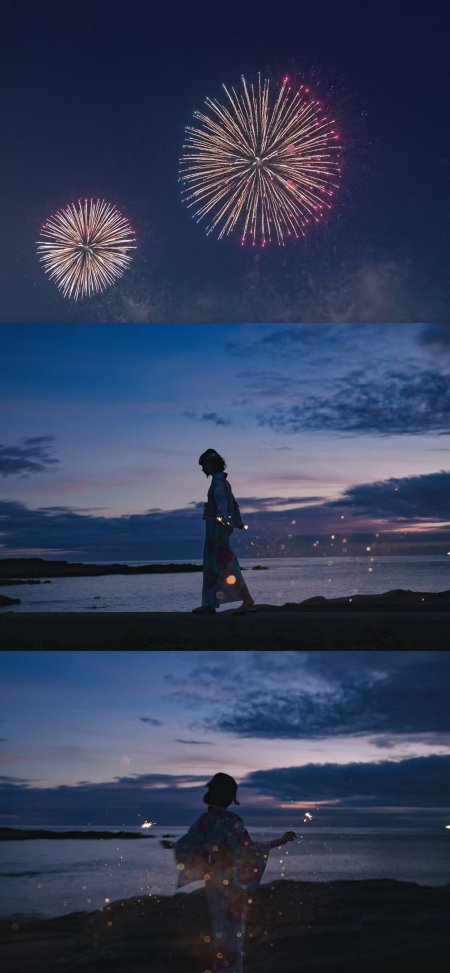 日本和服女子海边烟花夜景唯美意境手机壁纸