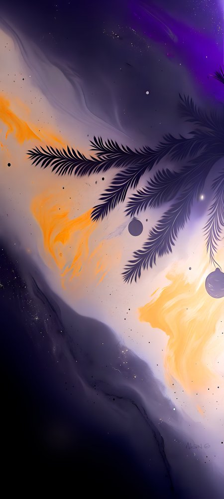 紫色星空与金色火焰交织的抽象艺术创意壁纸