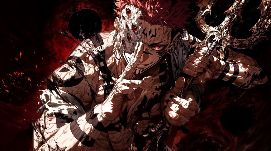 鬼灭之刃-猗窝座红发赤瞳多眼面具华丽武器电脑壁纸