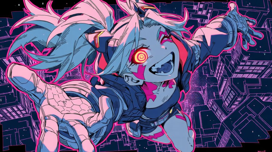 赛博朋克蓝粉发红瞳螺旋眼电脑壁纸