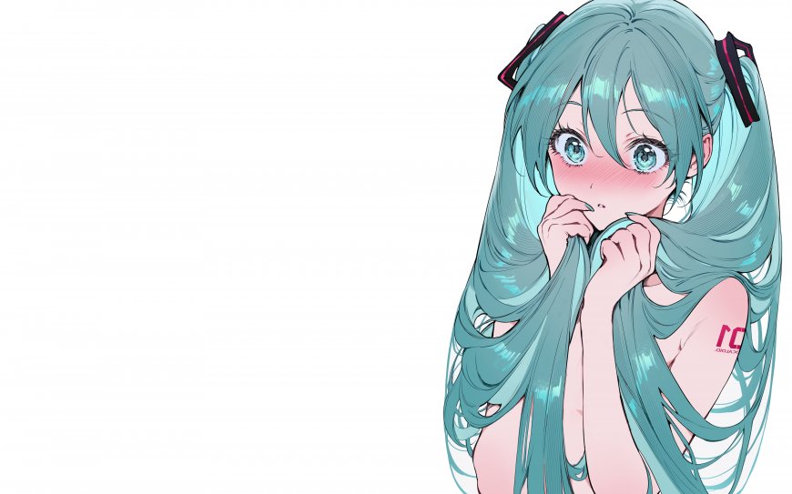 初音未来蓝绿双马尾粉颊电脑壁纸