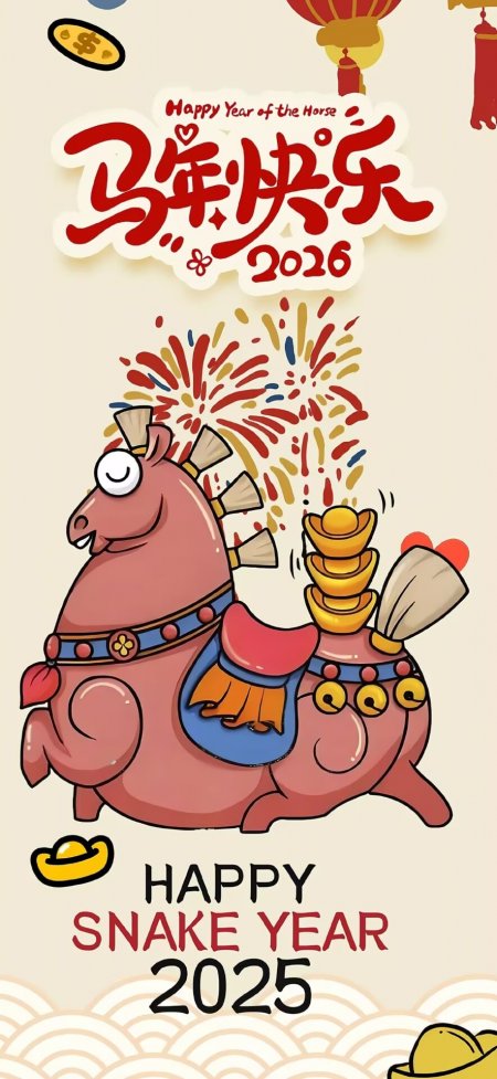 2026马年快乐吉祥马烟花庆祝新年祝福手机壁纸