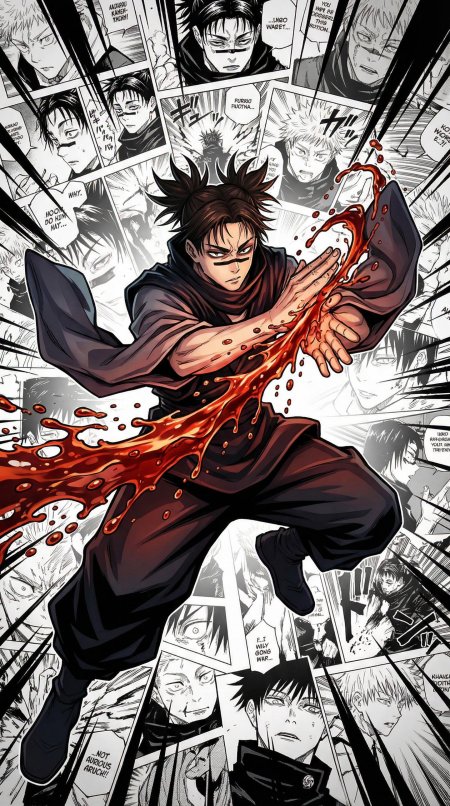 咒术回战-伏黑惠热血战斗动漫角色喷溅血迹动态姿势手机壁纸