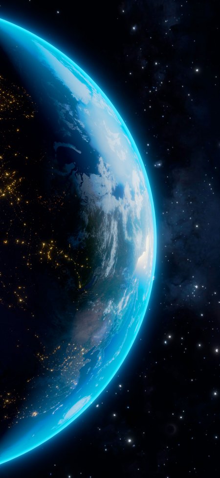 地球夜景太空蓝黑主调科幻写实风格手机壁纸