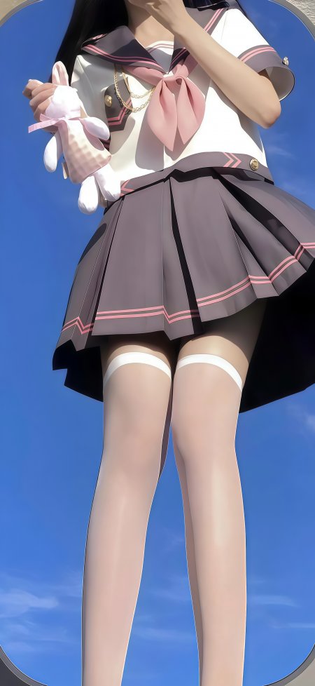 动漫少女水手服粉灰蓝调清新甜美手机壁纸