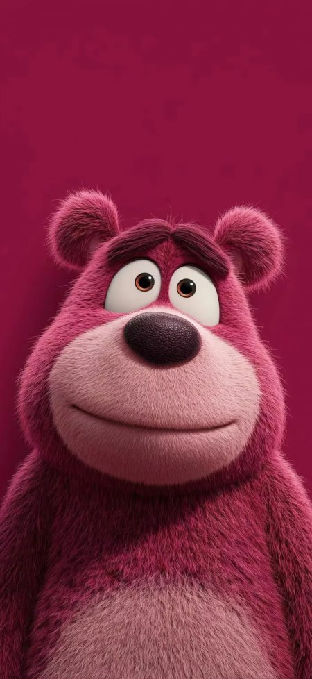 草莓熊主角玫红背景3D卡通写实风格手机壁纸