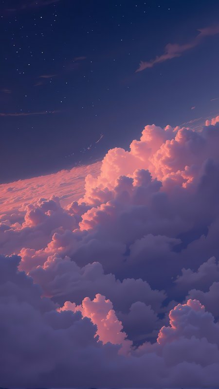 星空粉紫渐变云海梦幻唯美插画风格手机壁纸