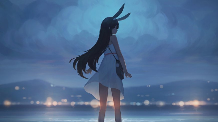 兔耳长发少女夜景插画电脑壁纸