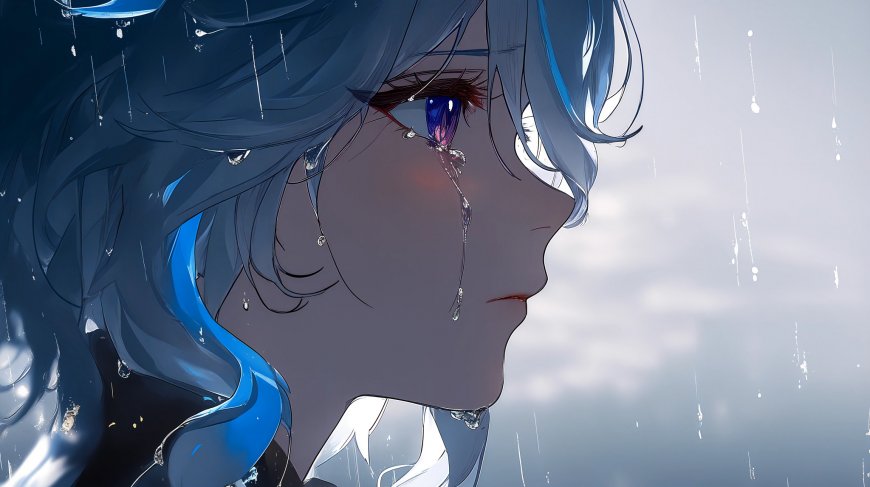 《原神》芙宁娜伤感风蓝发角色落泪形象插画电脑壁纸