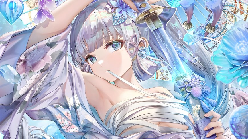 游戏《原神》唯美风神里绫华持剑插画电脑壁纸