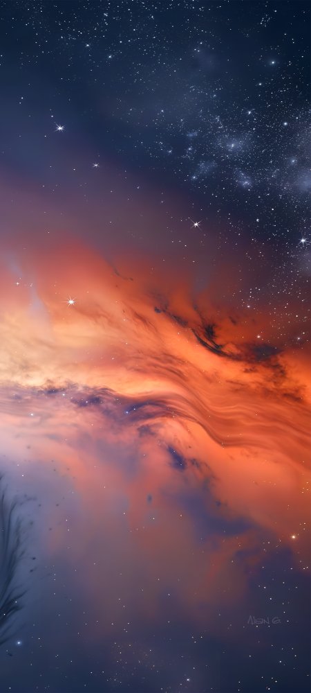 深蓝橙红渐变宇宙星空繁星星云光晕浩瀚神秘静谧手机壁纸