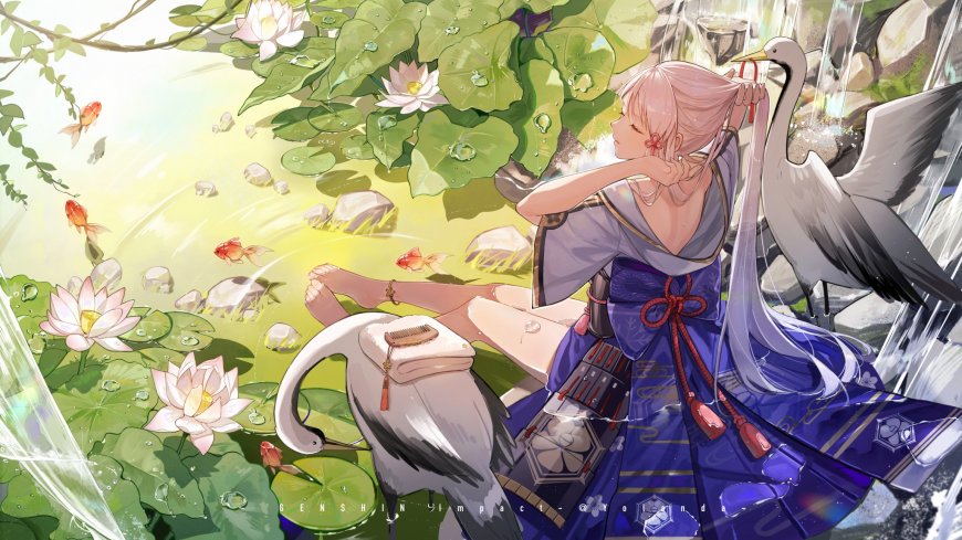 游戏《原神》和风宵宫与仙鹤场景插画壁纸