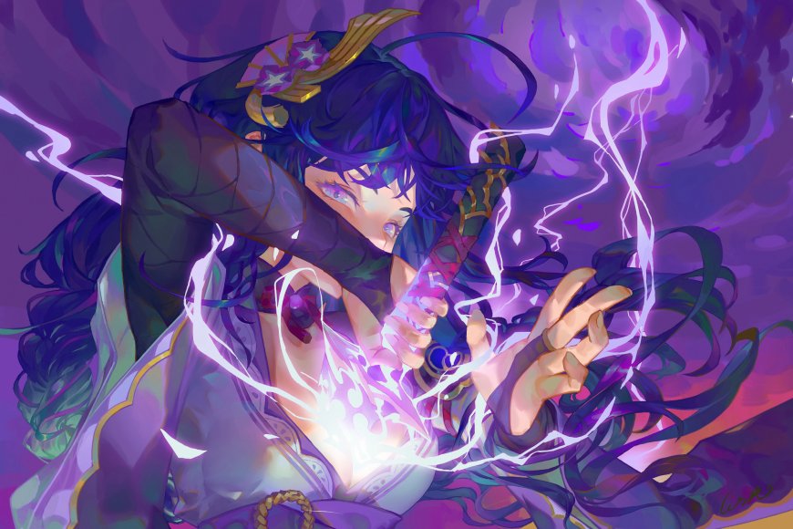 游戏《原神》雷电将军释放雷电技能炫酷插画壁纸