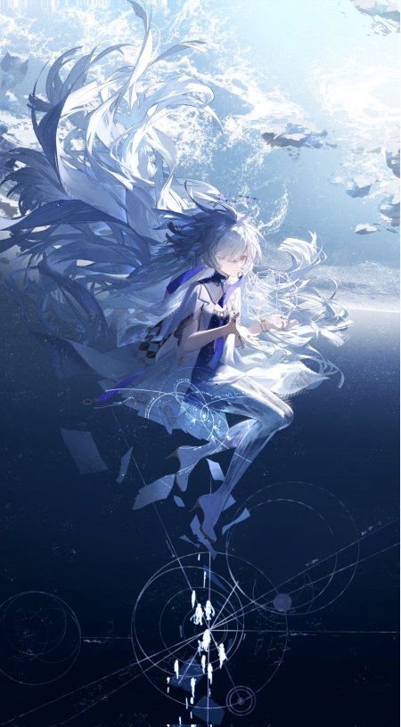 蓝白系动漫少女飘逸长发科幻魔法手机壁纸