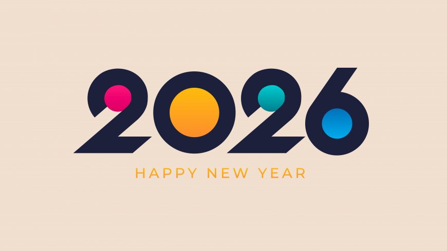2026新年祝福简约字体彩色圆点设计清新现代风格电脑壁纸