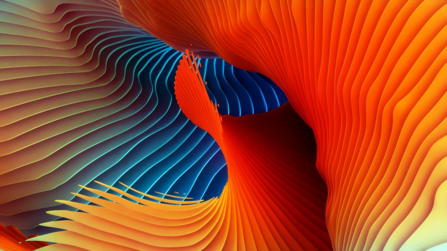 抽象艺术3D渲染橙蓝渐变波浪线条动感视觉电脑壁纸
