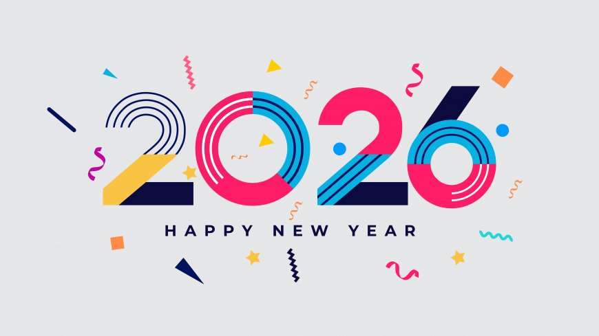 2026新年快乐彩色几何数字装饰元素节日庆祝主题电脑壁纸
