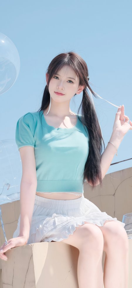 清新少女户外薄荷绿白日系甜美手机壁纸