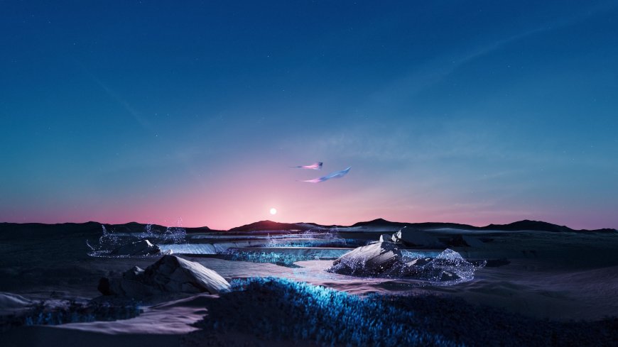 沙漠夜空星河流动梦幻极光地貌电脑壁纸
