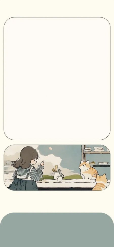 少女橘猫厨房互动暖色调治愈系插画手机壁纸