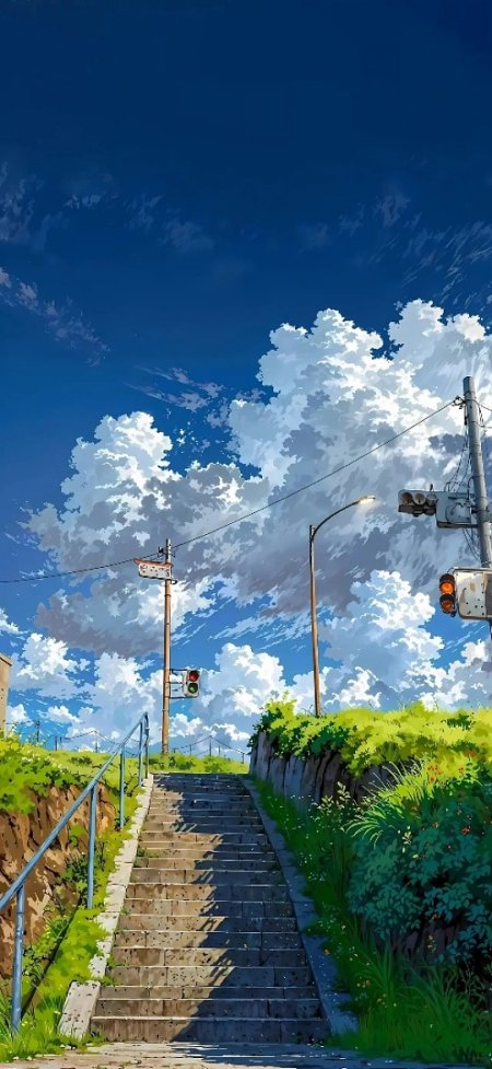 晴空石阶小径清新治愈系动漫手机壁纸