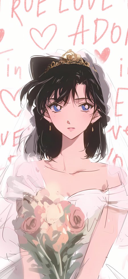 灰原哀新娘粉白柔光浪漫日系插画手机壁纸