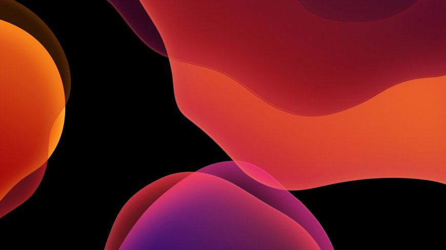 ios13橙红紫三色波浪形抽象背景电脑壁纸