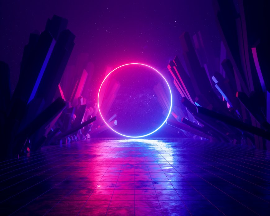 赛博朋克霓虹光圈晶体隧道科幻场景电脑壁纸