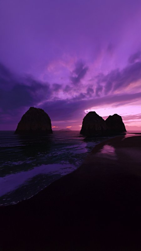 紫色海岸岩石风景手机壁纸