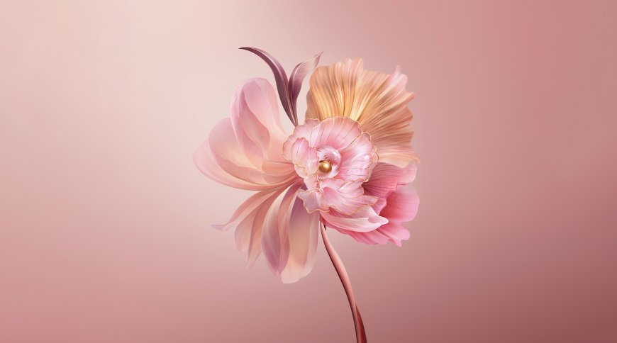 粉色花瓣金色花蕊优雅花卉艺术电脑壁纸