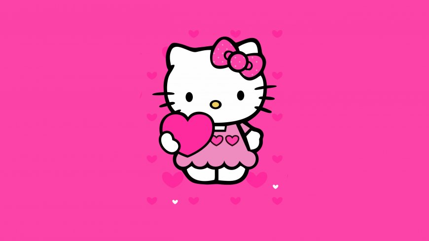 Hello Kitty手持爱心粉裙浪漫主题电脑壁纸
